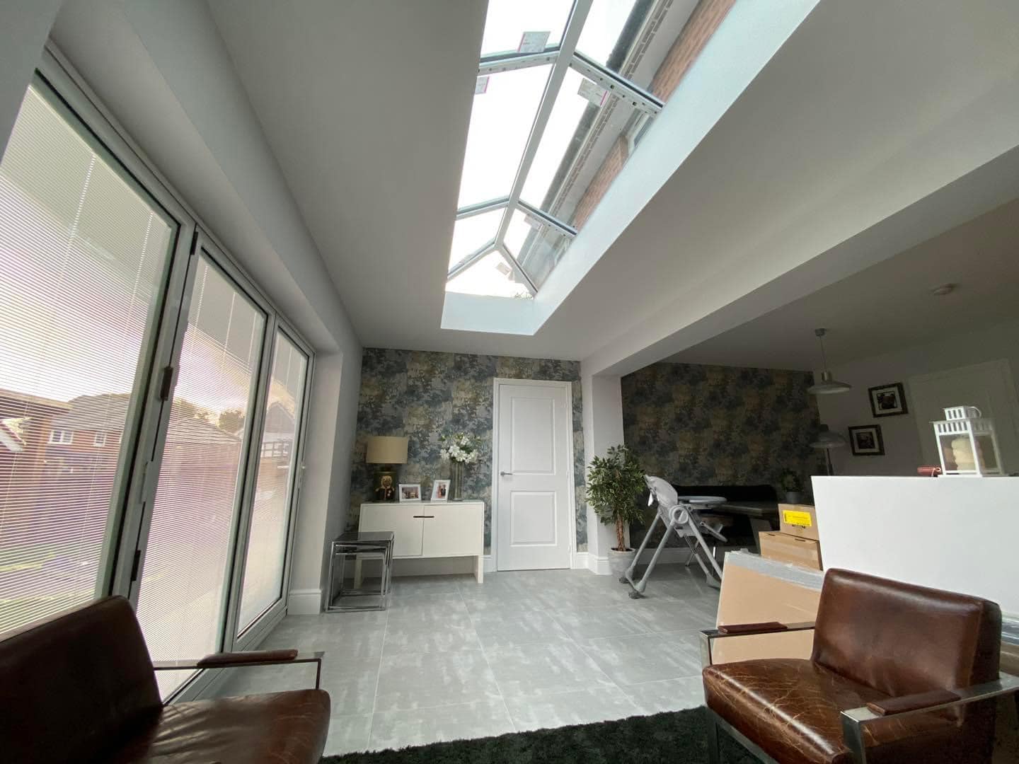 Finished rear extension interior with roof glazing in Leeds