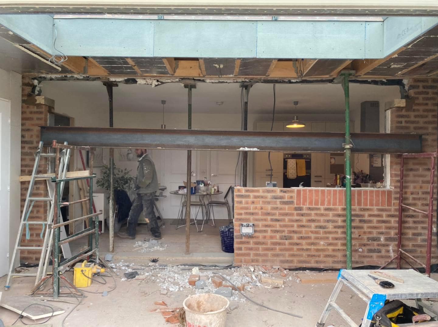 Structural steel opening stage of a rear extension project in Leeds